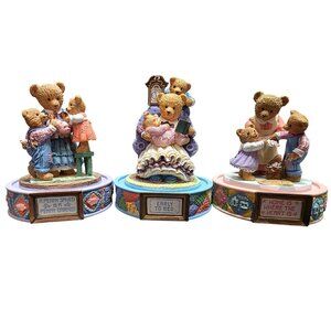 3 Franklin Mint Carol Lawson Glass Dome Bears Lot